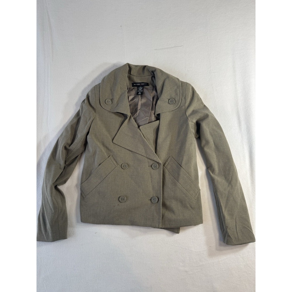 New York & Company Womens XS Taupe Double Breasted Pea Coat Jacket Stretch